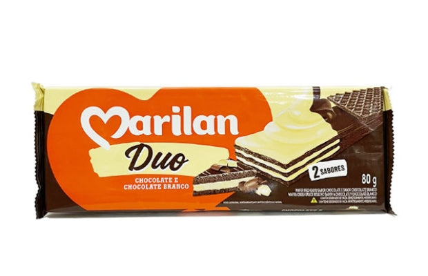 Wafer marilan Duo chocolate e chocolate branco 80g.