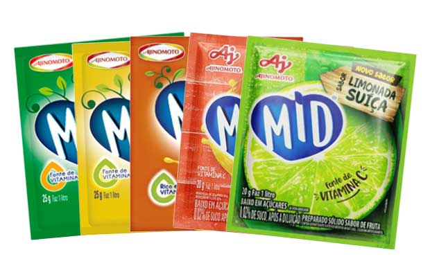 Suco em pó Mid variados (5 unid).